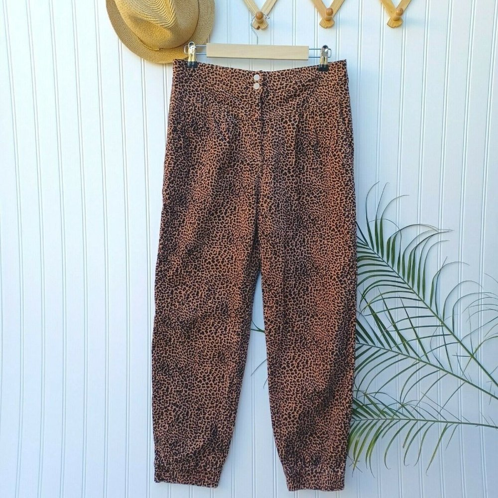 Anthropologie Kalea Corduroy Jogger Trouser Pants Size M Cheetah Brown Black - Picture 2 of 12